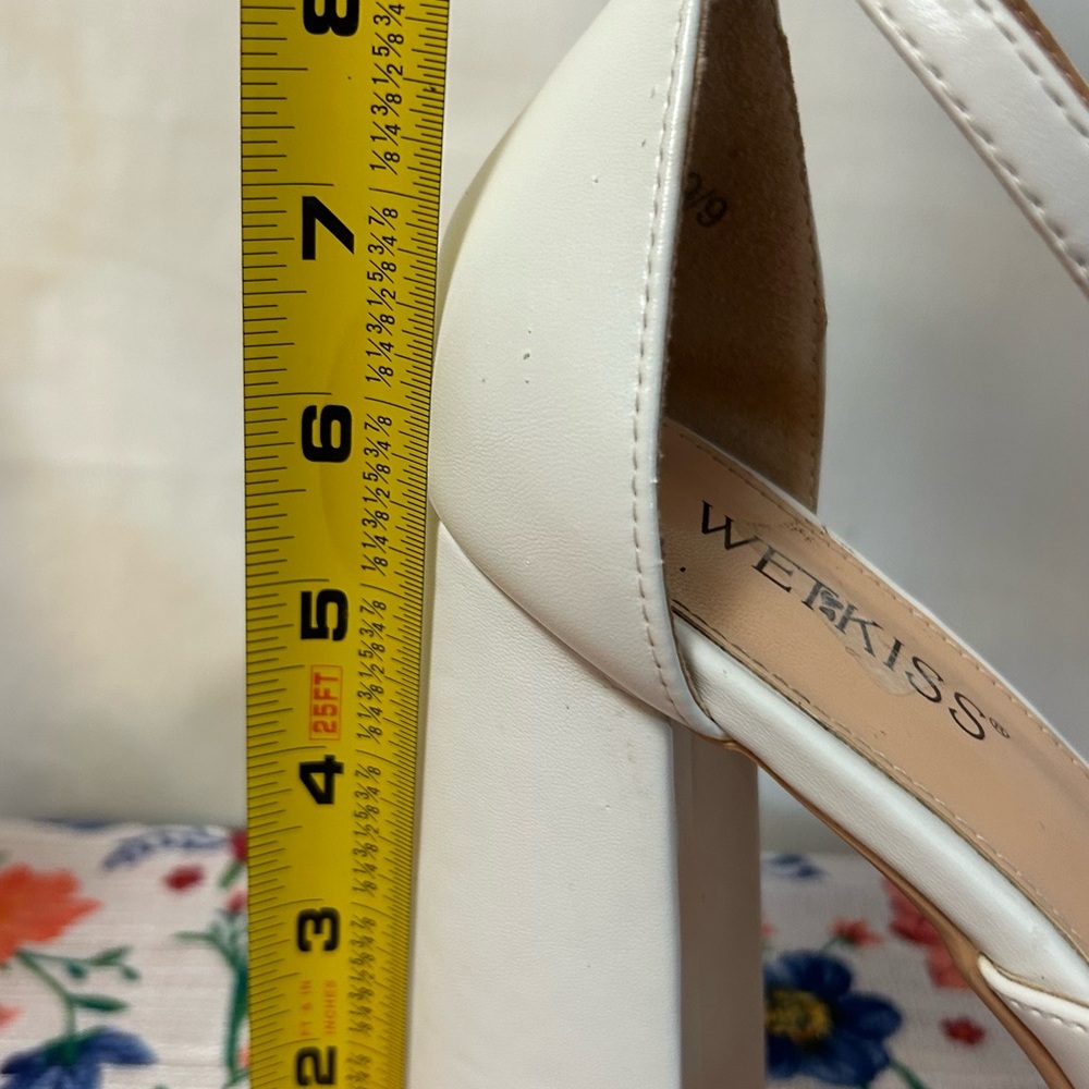 White Platform Heels with Rhinestone Charms - Picture 3 of 6